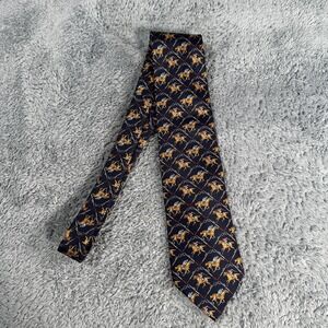 MINT BENJAMIN JAMES Vintage ENGLAND 100% Silk Tie HORSE Men's Navy Blue Derby